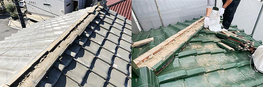 瓦の積みなおし作業