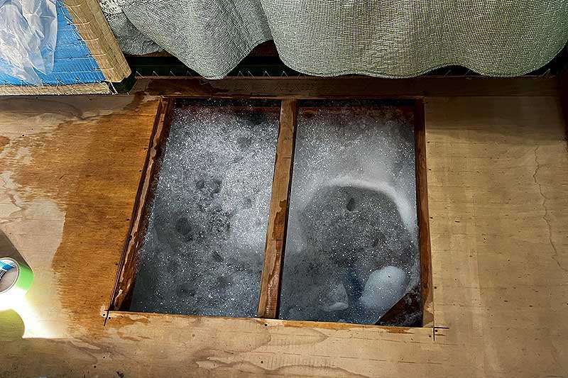 床下の発泡消毒作業