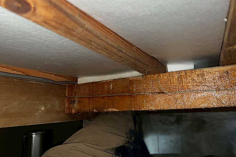 下塗り後の床下木部の割れ