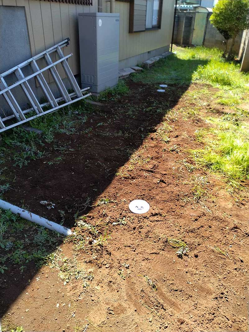 掘削した土を戻した排水管・排水桝設置部分全体